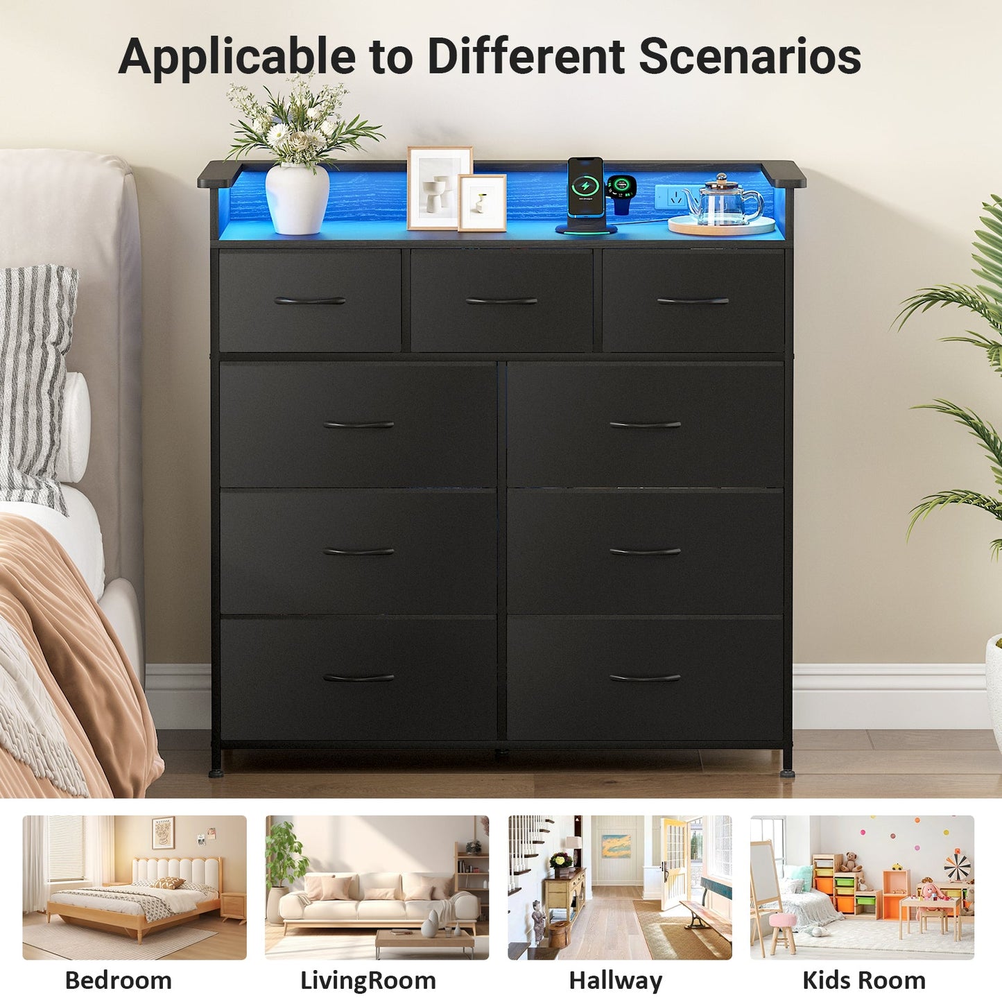 Advwin Chest of 9 Drawers Storage Cabinet with Open Shelf
