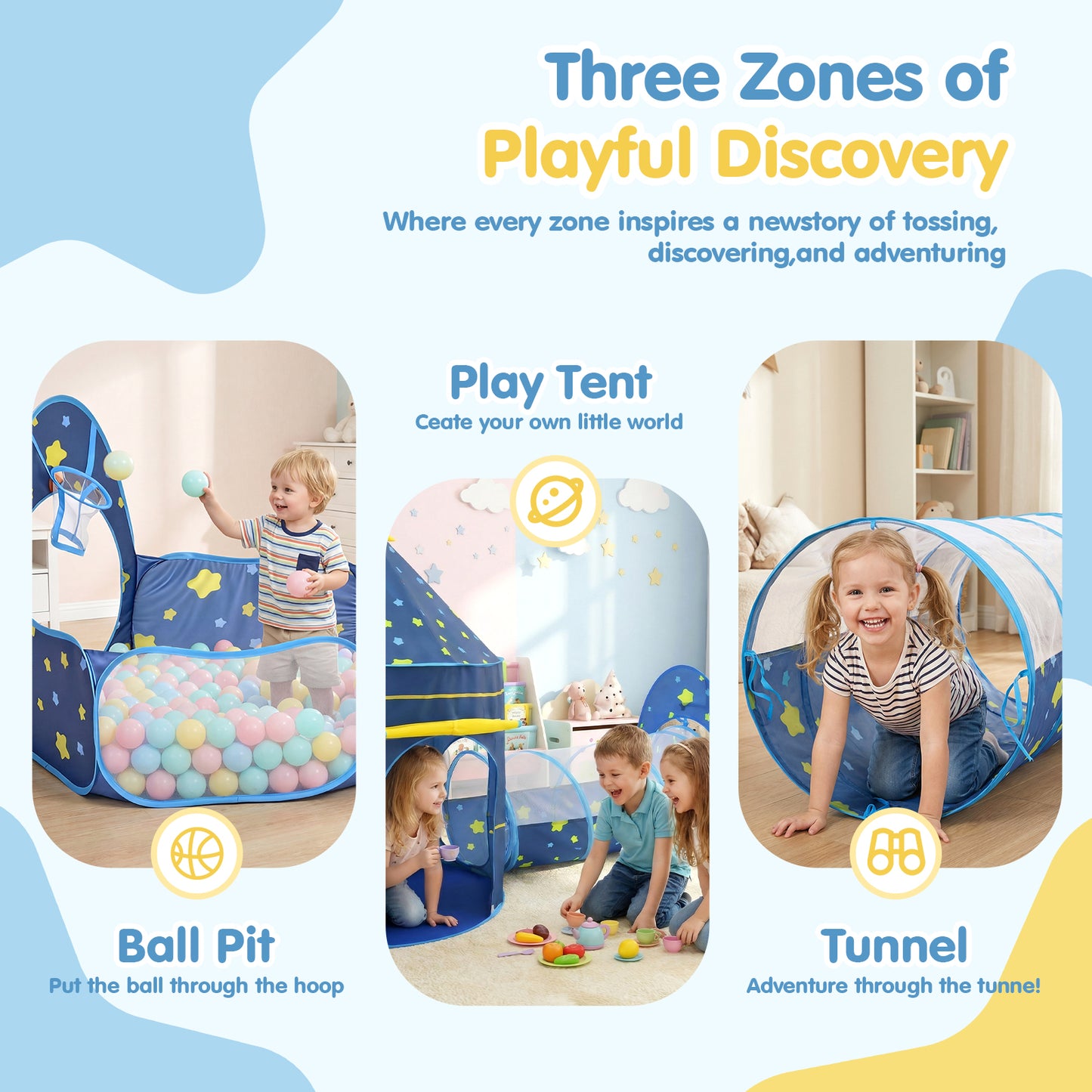 Advwin 3 in 1 Pop-Up Kids Play Tent with Baby Crawl