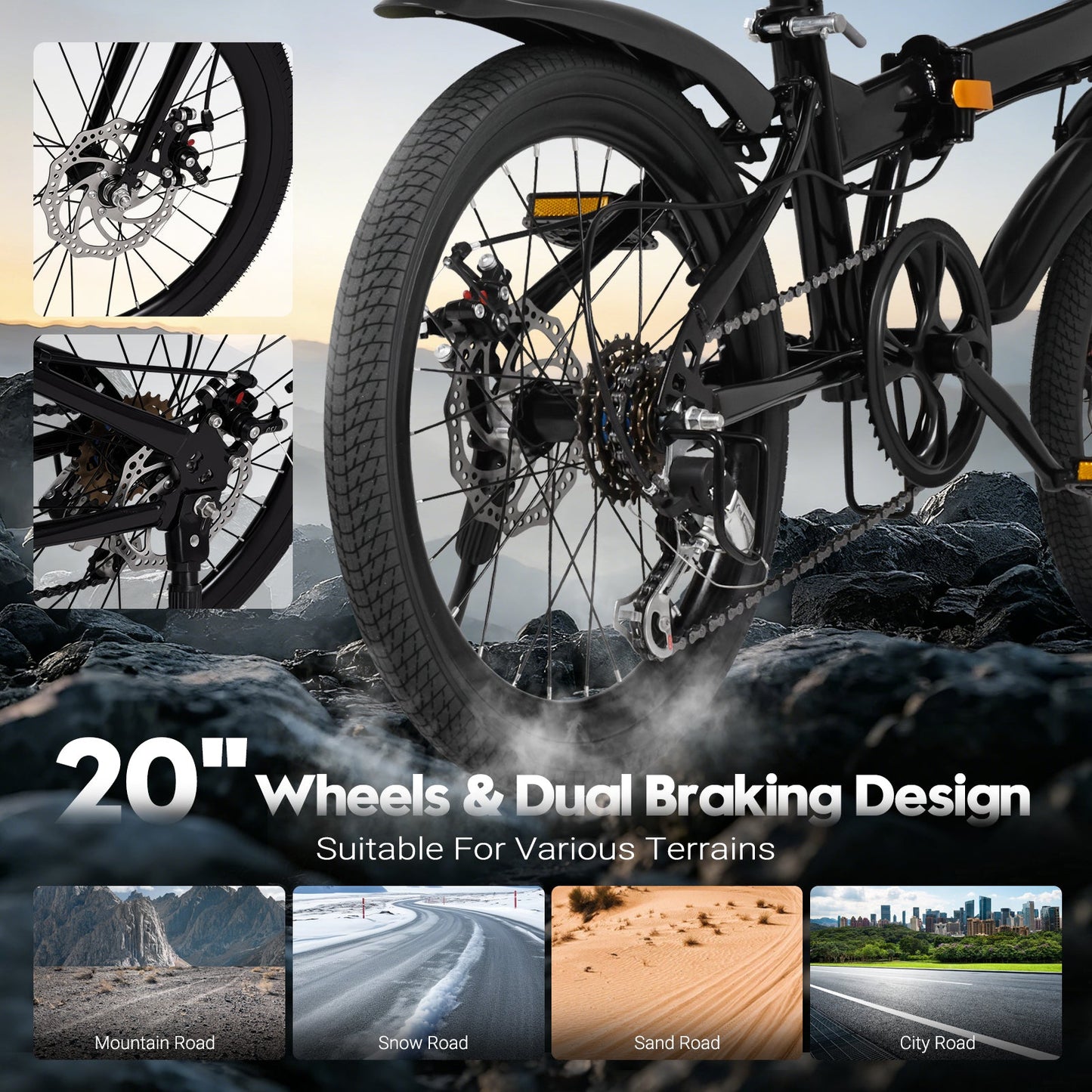 Advwin 20" Folding Bicycle with 6-Speed Dual Brake System