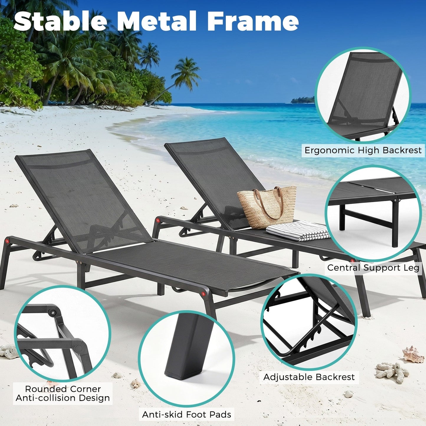 Advwin 2Pcs Chaise Lounge Outdoor Chairs