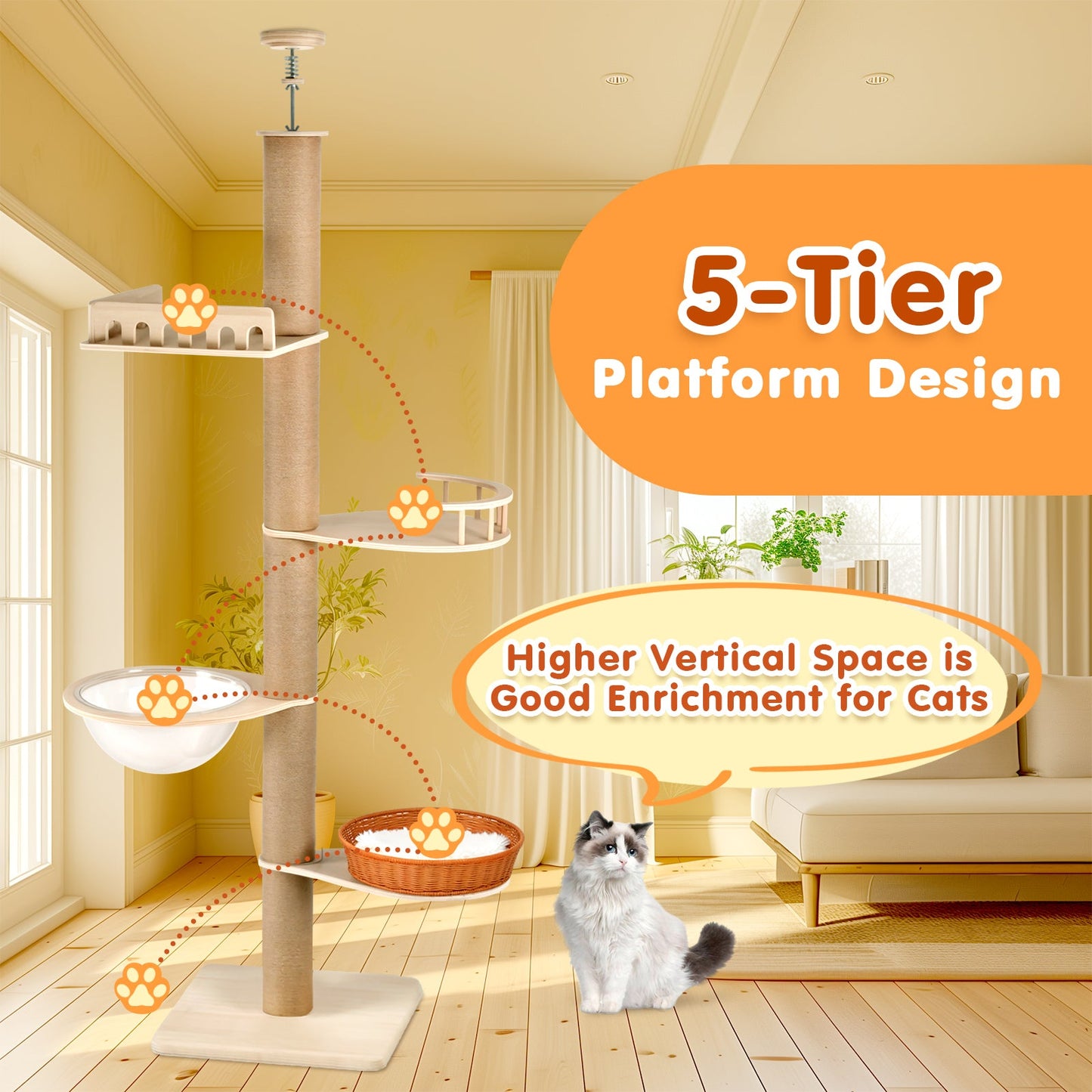 Advwin 5-Level Adjustable Cat Tree Tower 255¨C280cm