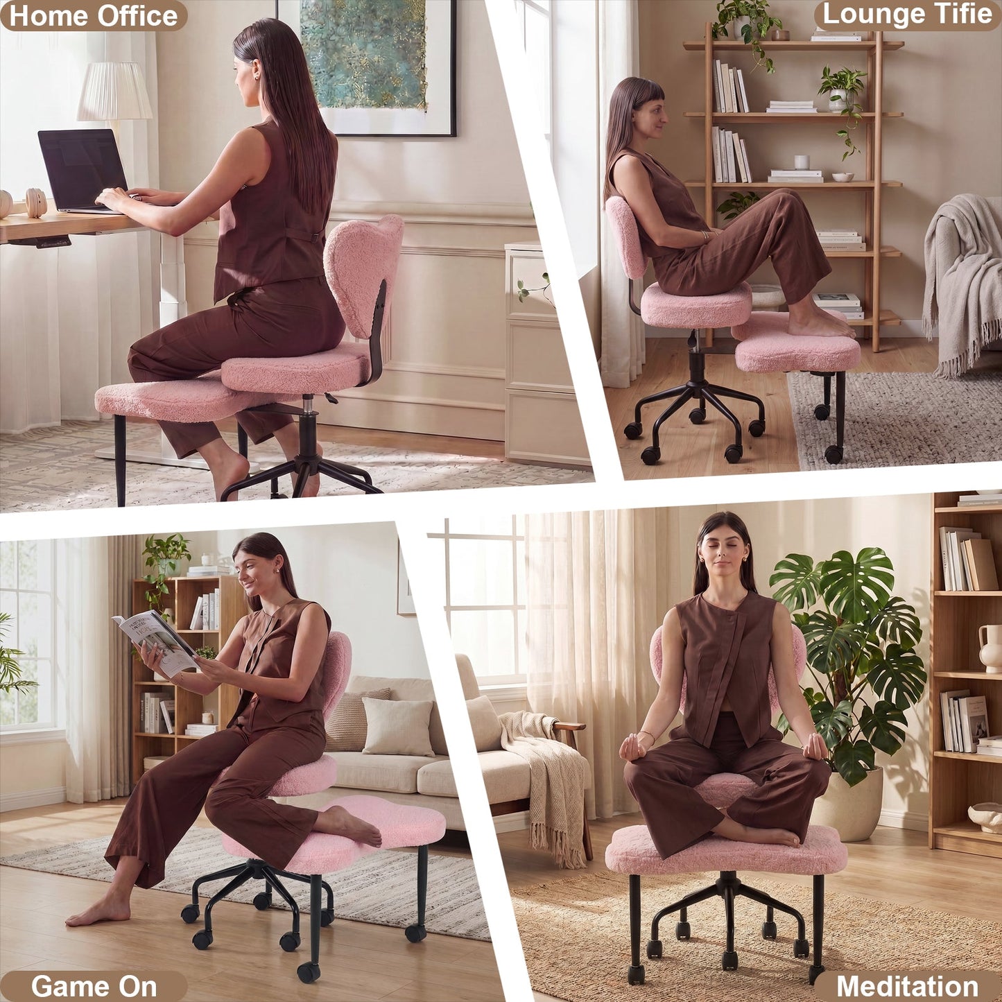 Advwin 360° Ergonomic Cross Legged Office Chair Pink
