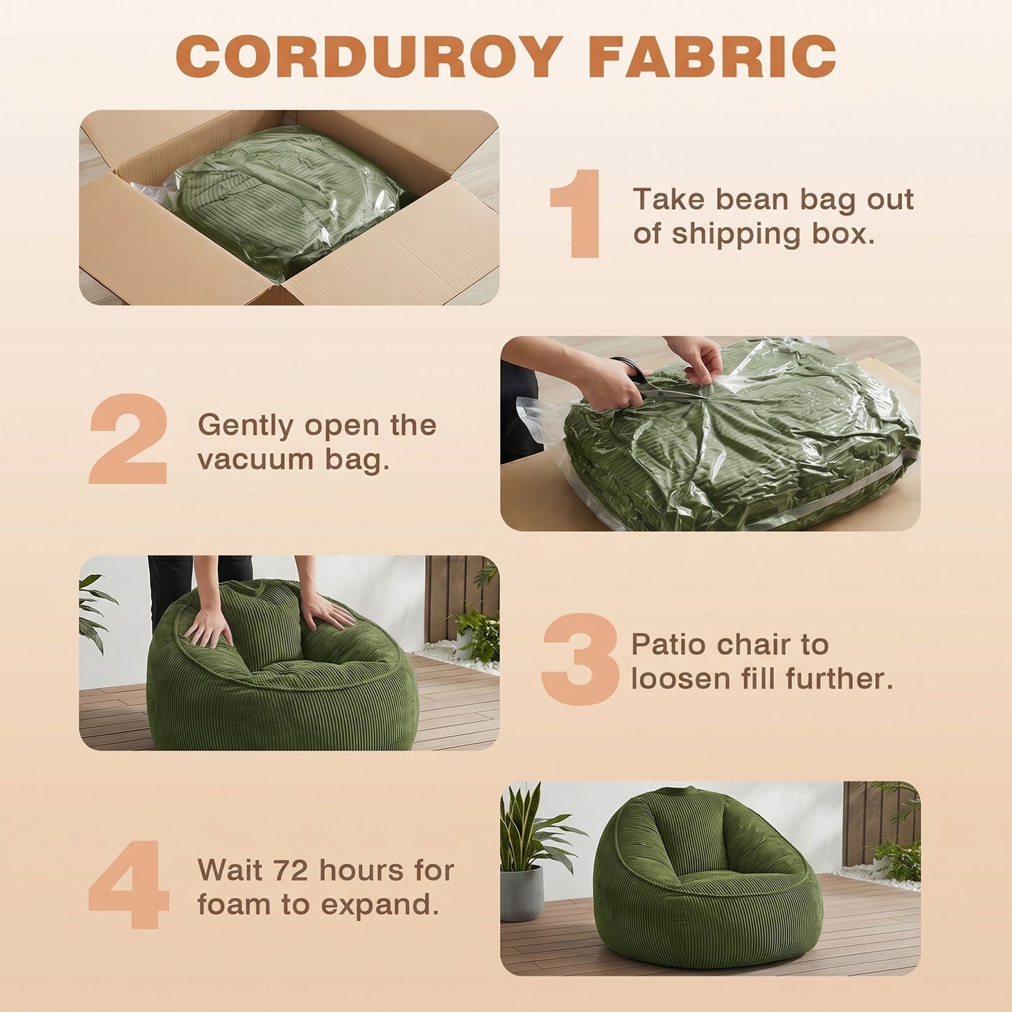 Advwin 90*92cm Corduroy Beanbag Sofa with Backrest