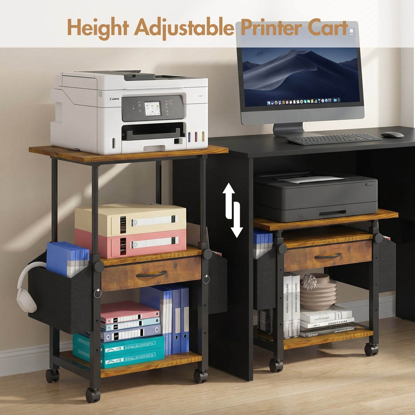 Advwin Height Adjustable Printer Stand with Wheels