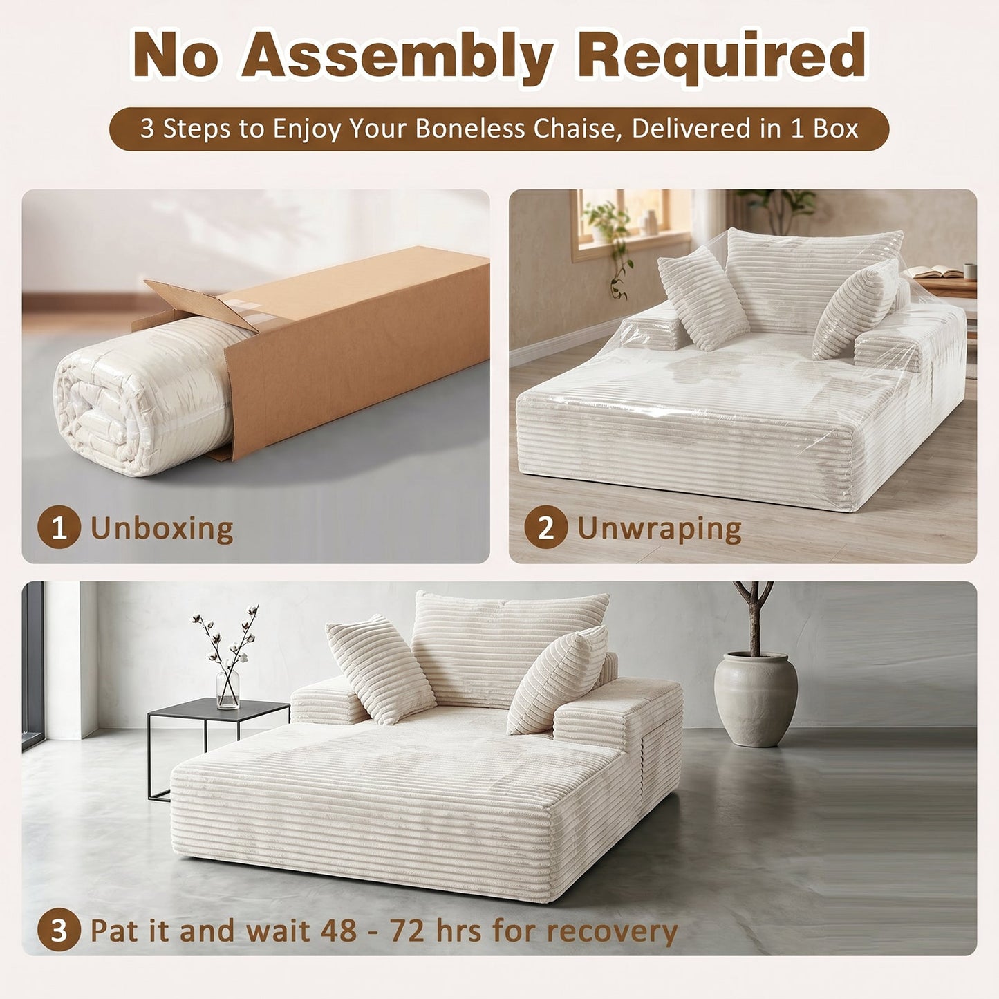 Advwin 132cm Corduroy Chaise Lounge Chair with Cushion