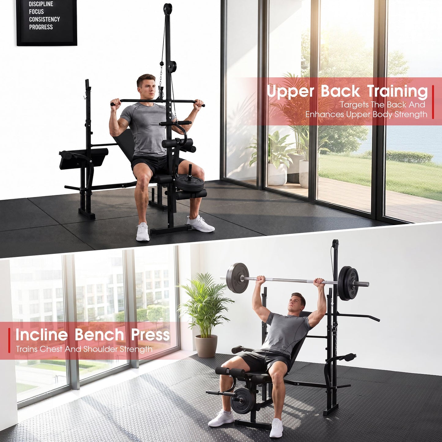 Advwin 300KG Adjustable Weight Bench Set w/ Squat Rack