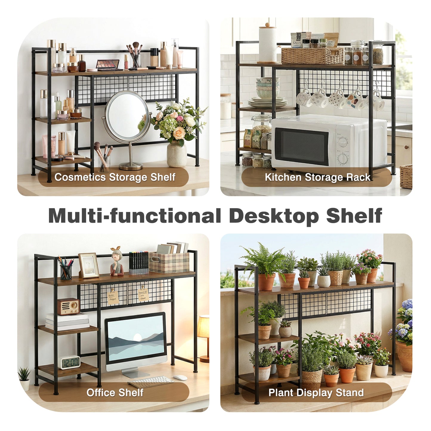 Advwin 3-Tier Desktop Organizer with Hooks Rustic Brown