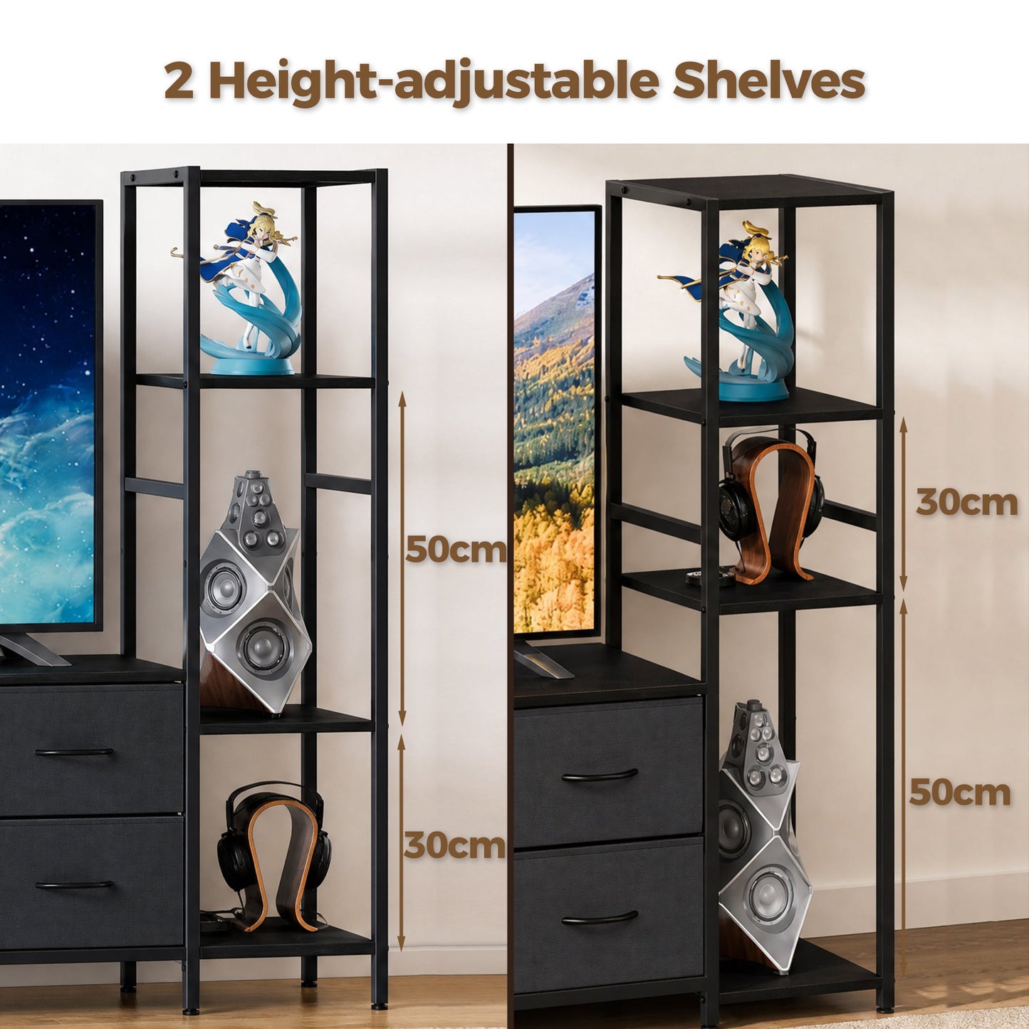 Advwin 185cm TV Stand with Bookshelf & LED Lights