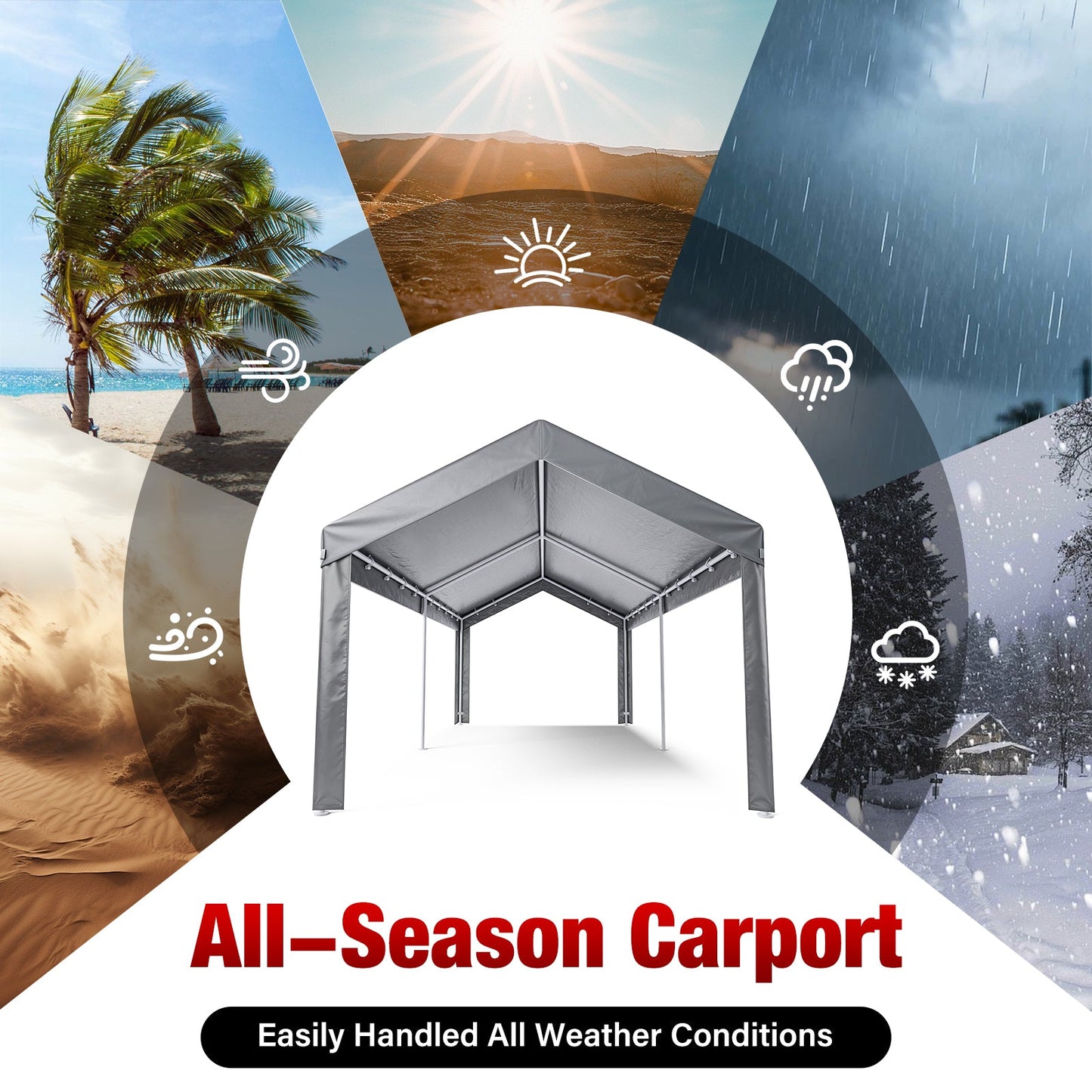 Advwin Carport Replacement Canopy Cover with 4 Leg Panels