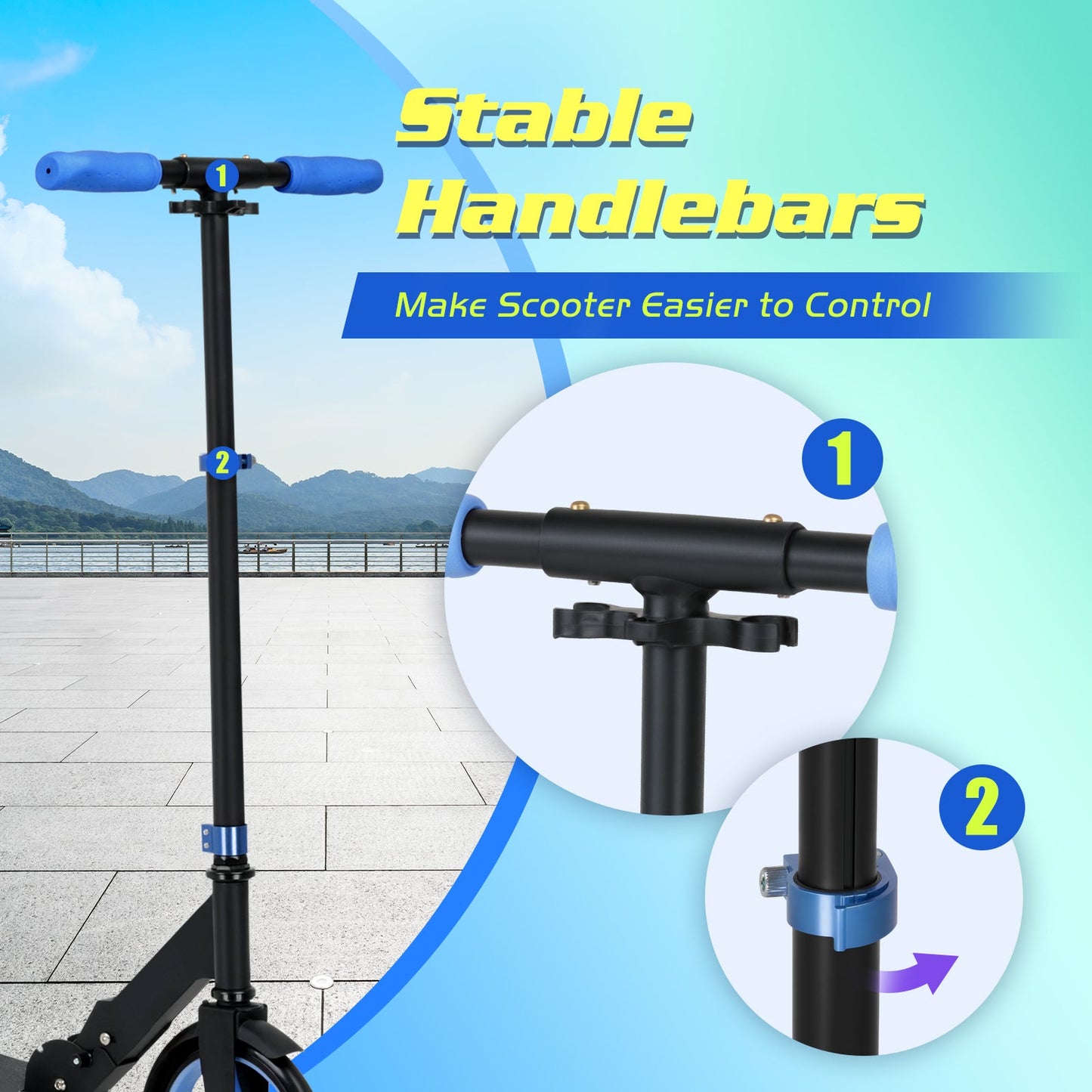 Advwin Kick Scooter Folding Scooter 3 Adjustable Height