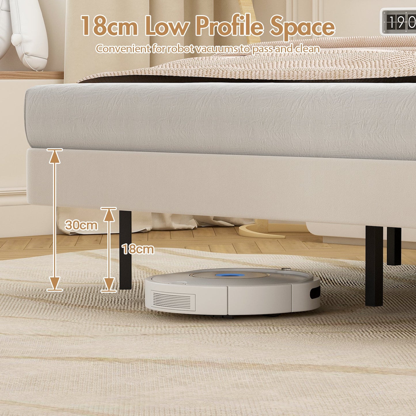Advwin Velvet Upholstered Floating Bed Frame w/ LED