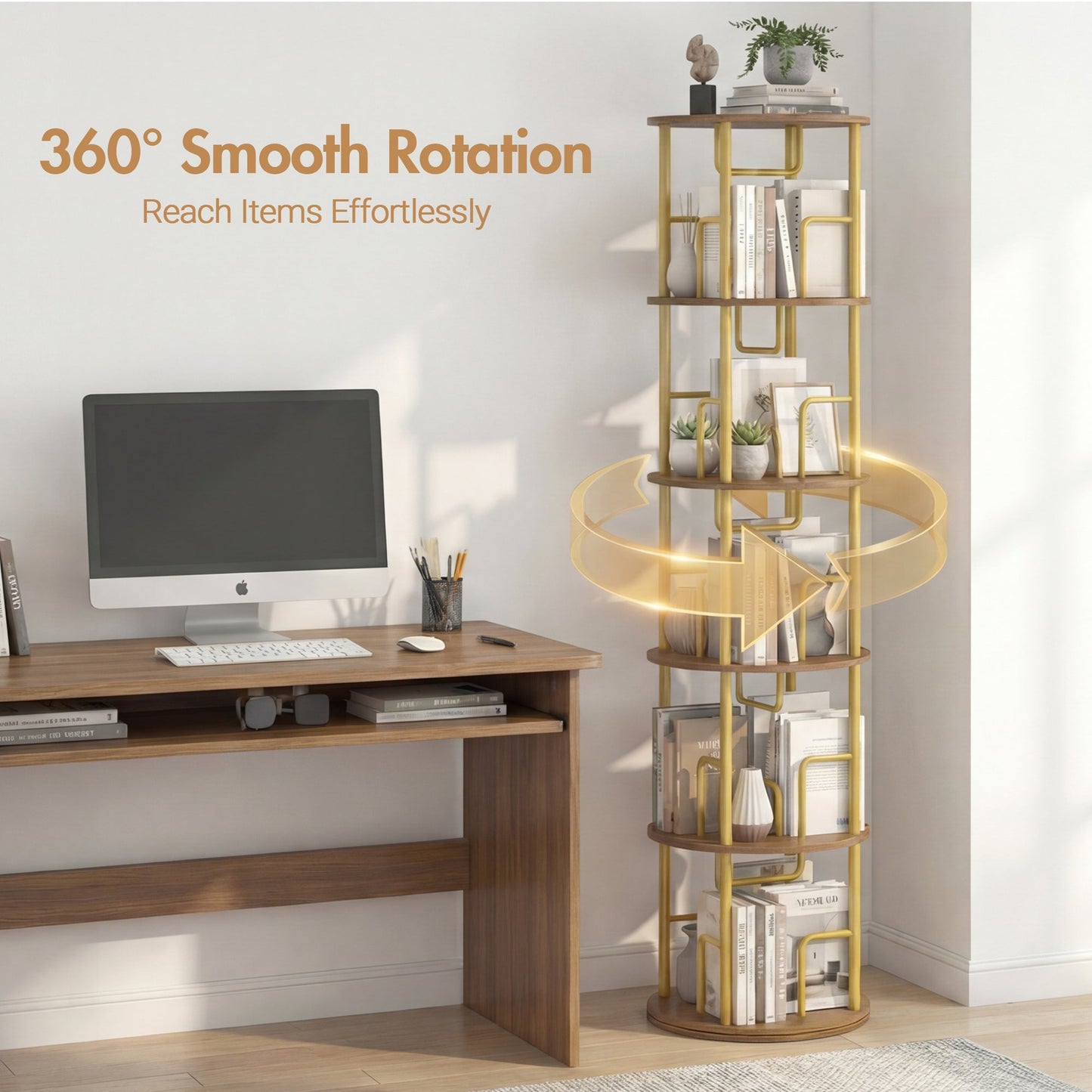 Advwin 5 Tier Rotating Bookshelf Round Corner Organizer