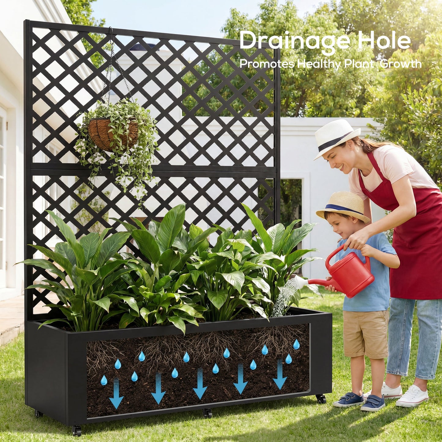 Advwin Planter Box Privacy Screen with Trellis & Wheels