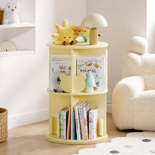 Advwin 2-Tier Kids 360° Rotating Bookshelf Yellow