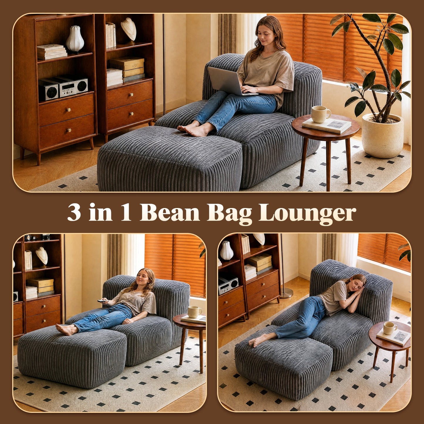 Advwin Bean Bag Floor Sofa w/ High-Density Foam