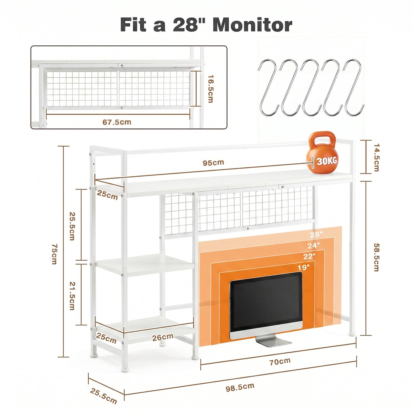 Advwin 3-Tier Desktop Organizer Shelf with 5 Hooks