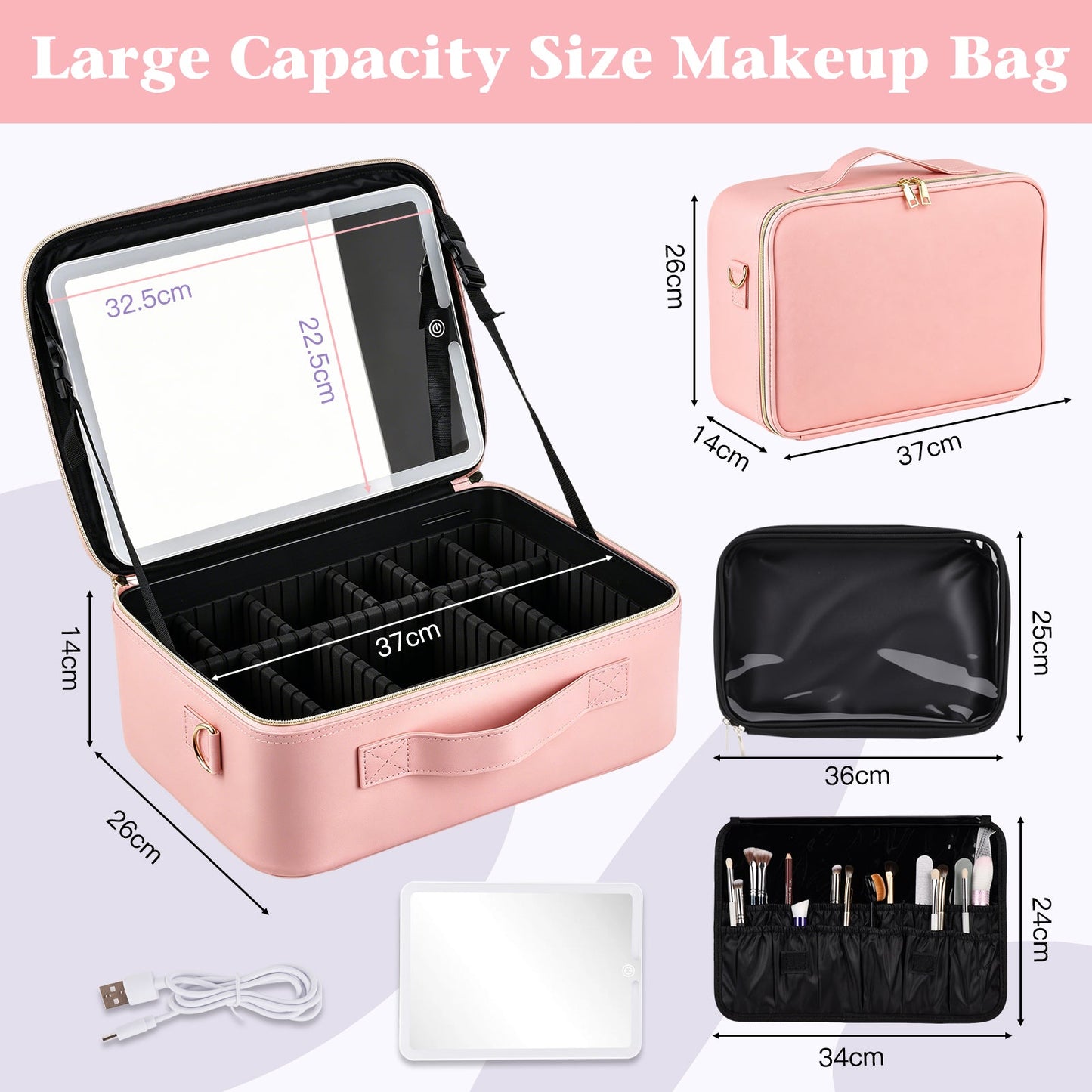 Advwin 15" Portable Makeup Case with LED Light Mirror