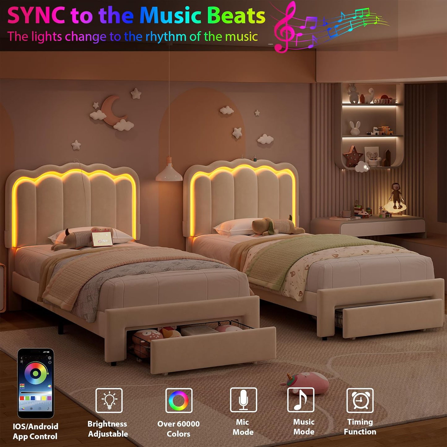 Advwin LED Bed Frame with Adjustable Headboard King Single