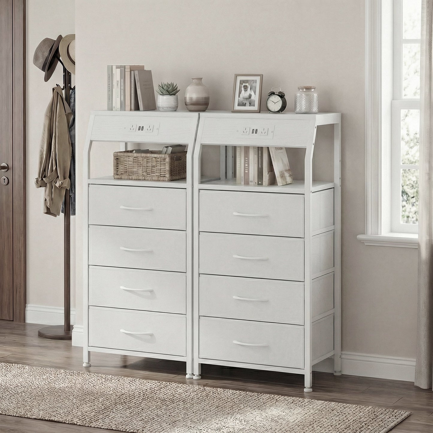 Advwin Set of 2 Bedside Table with 4 Drawers