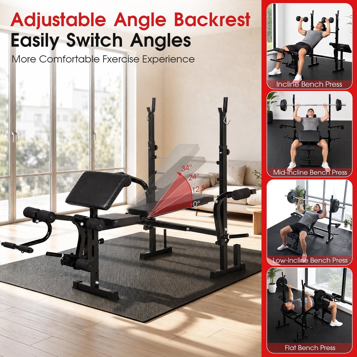 Advwin 300KG Adjustable Weight Bench Set w/ Squat Rack