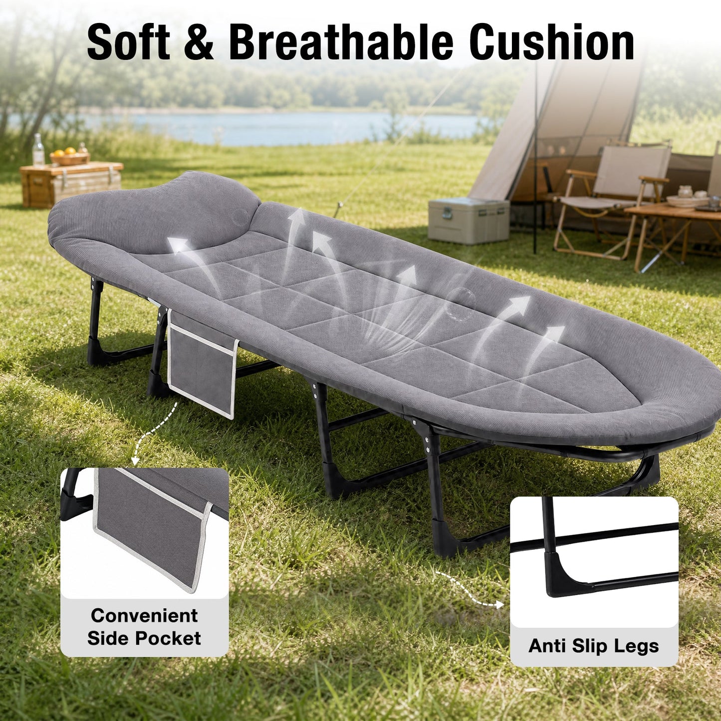 Advwin Folding Camping Cot w/ 6-Position Adjustable Backrest