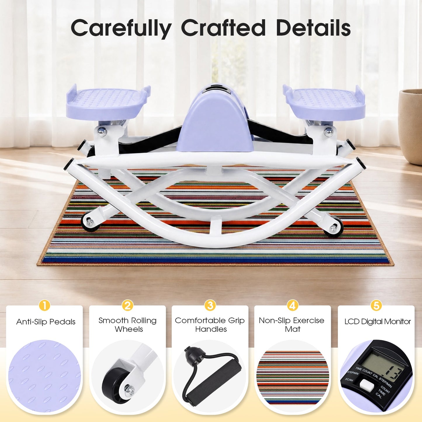 Advwin Side-To-Side Mini Stepper with Resistance Cords & Mat