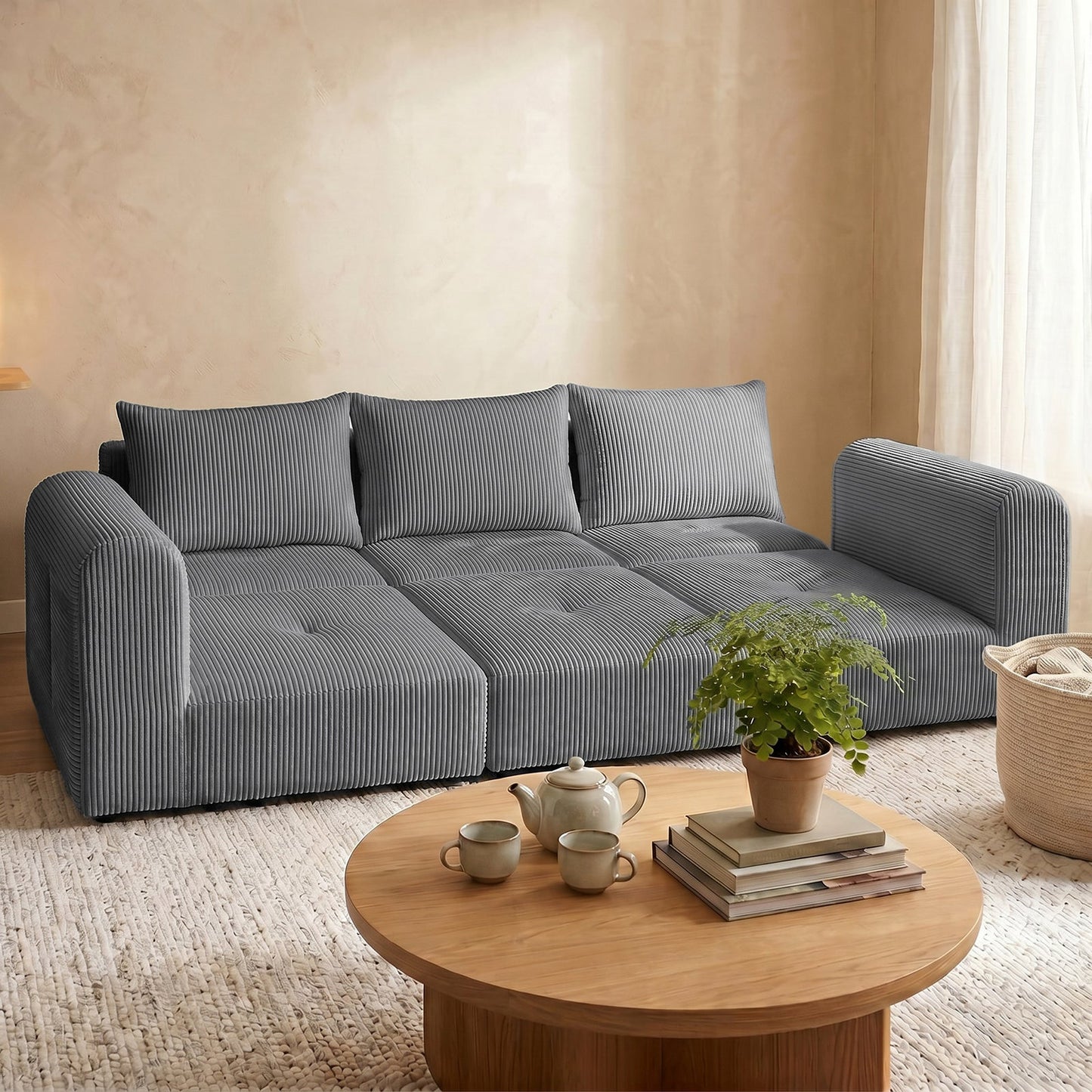 Advwin 235cm Corduroy 3-Seater Modular Sofa Bed