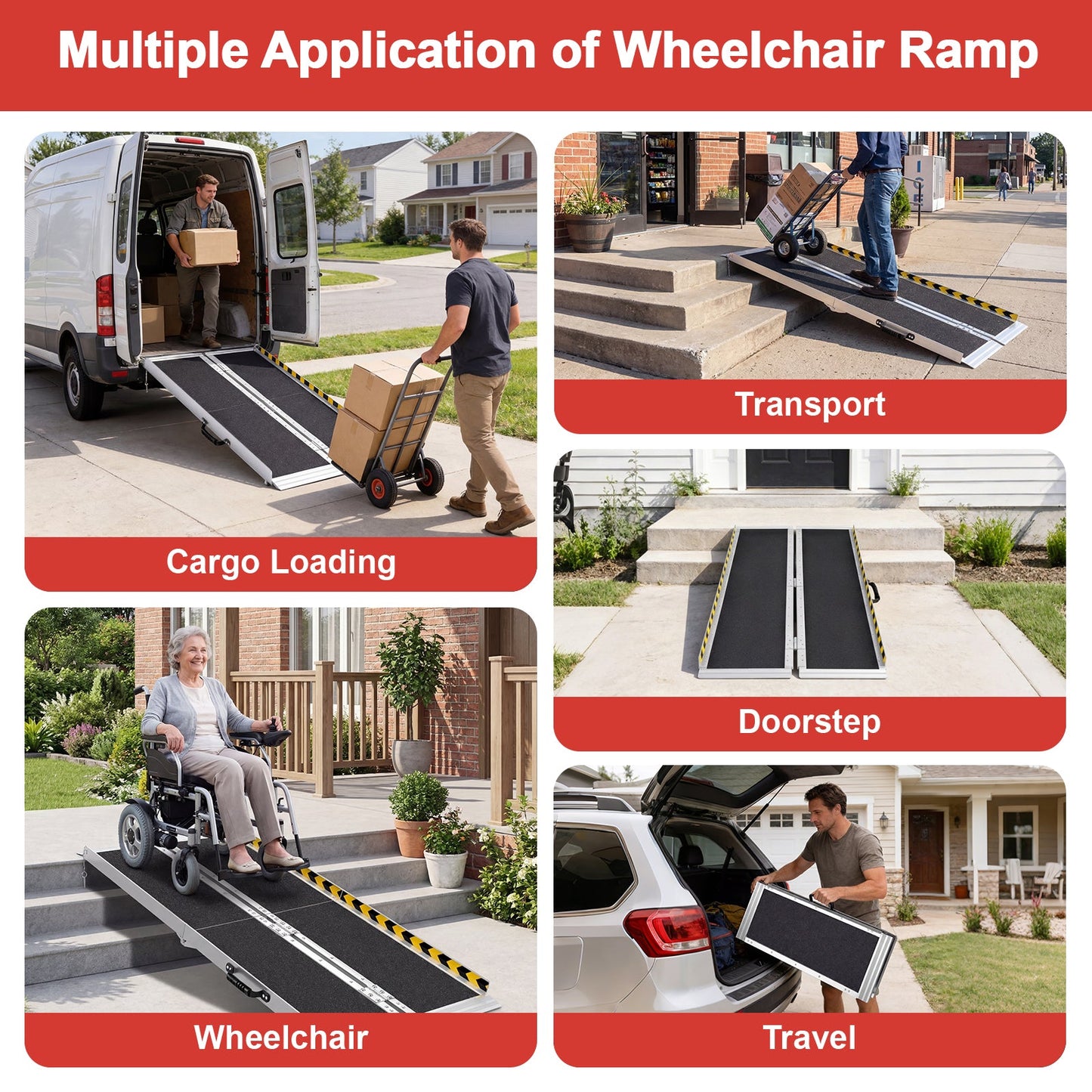 Advwin Wheelchair Ramp 5FT Portable Folding Aluminium Ramp