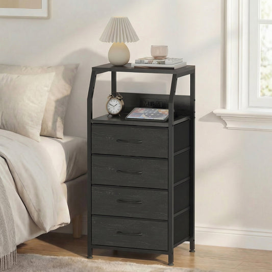 Advwin Bedside Table with 4 Drawers and Charging Station