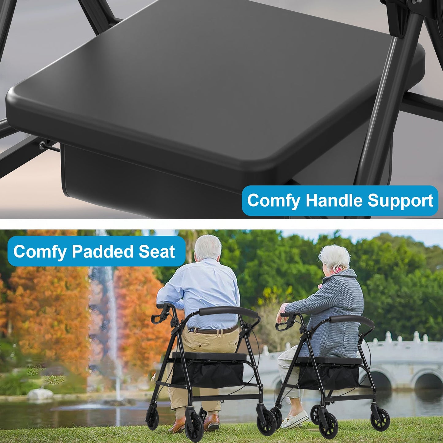 Advwin 4 Wheels Rollator Walker Foldable
