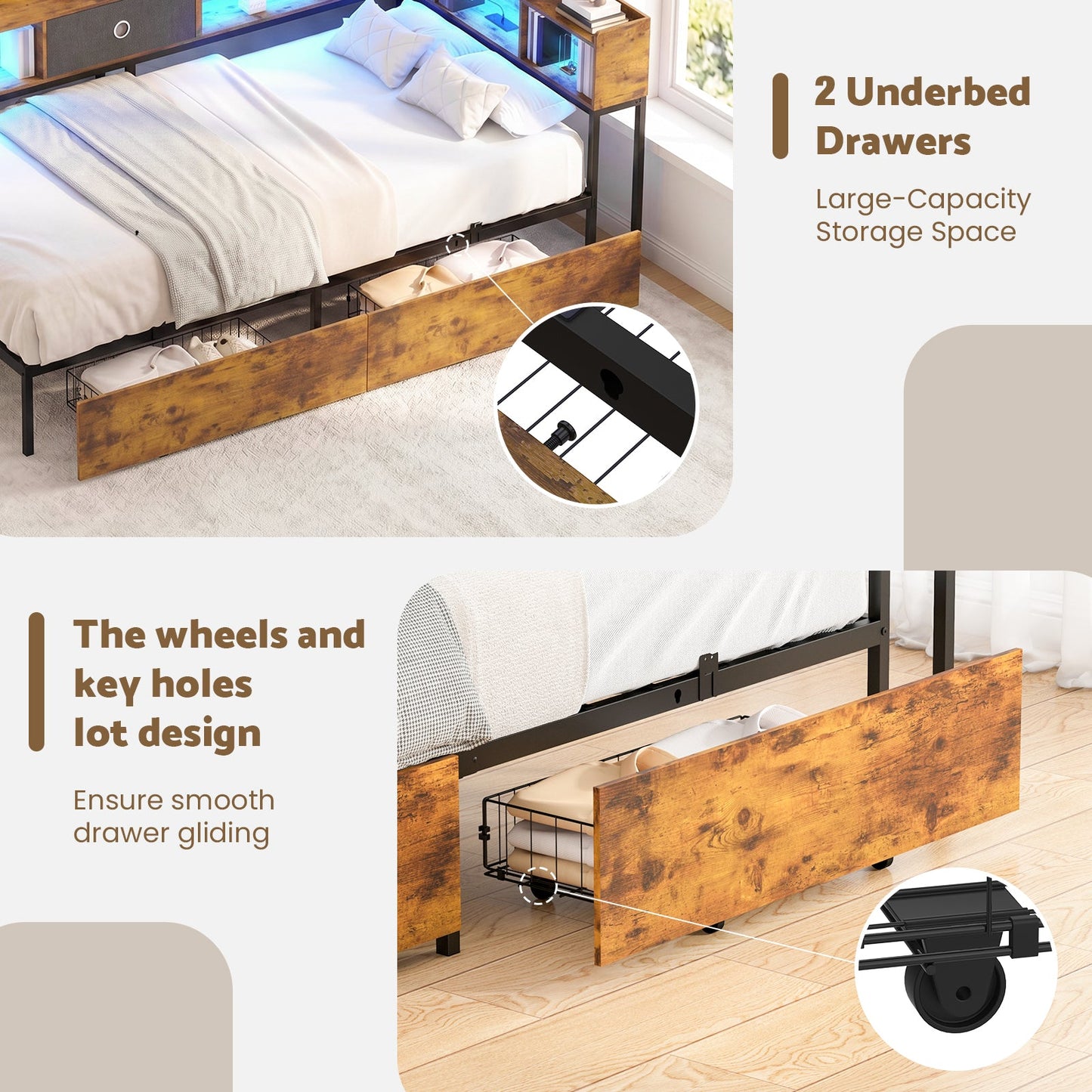 Advwin King Single Corner Bed Frame with Storage Drawers