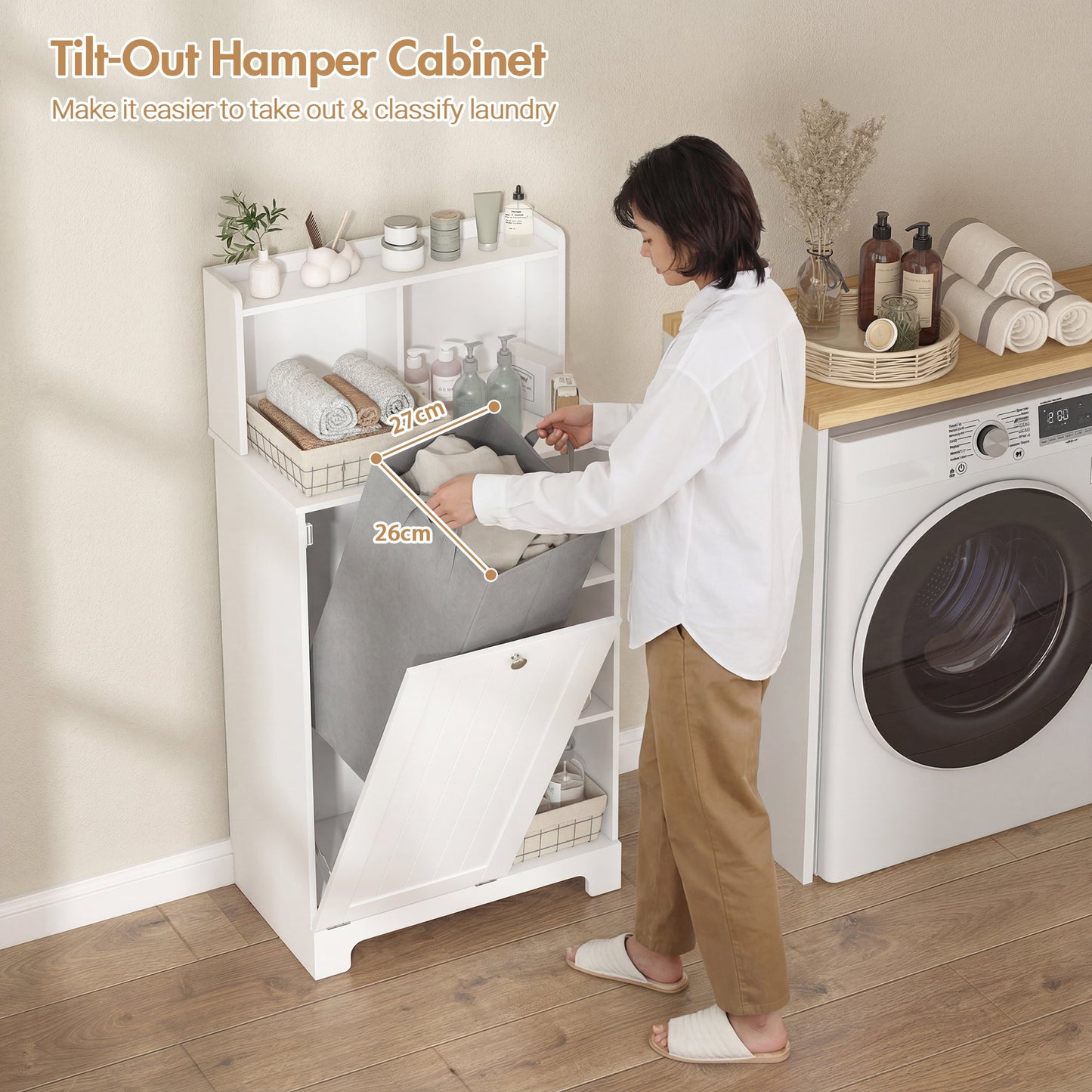 Advwin Tilt-Out Laundry Hamper Cabinet with Shelf