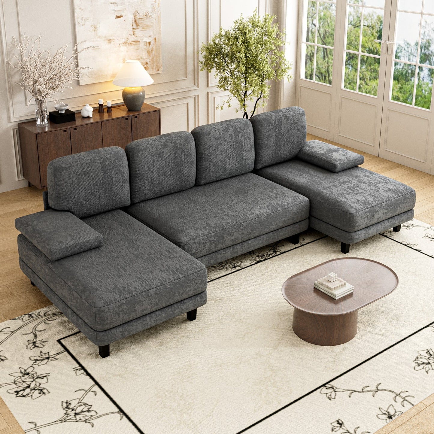 Advwin Sectiona Sofa 4-Seat Chenille Fabric 280cm