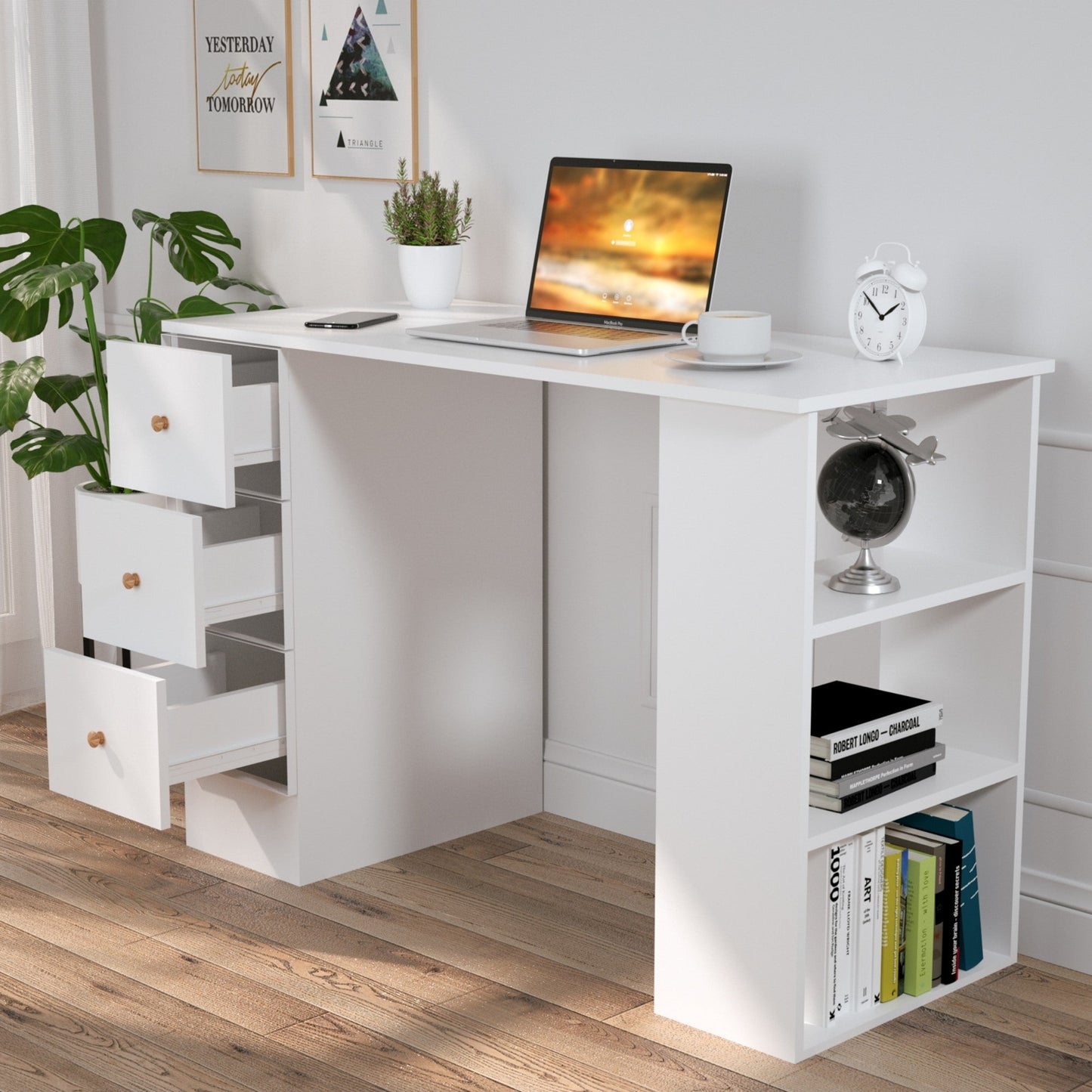 Advwin Office Desk Computer Desk with Drawers Cabinet