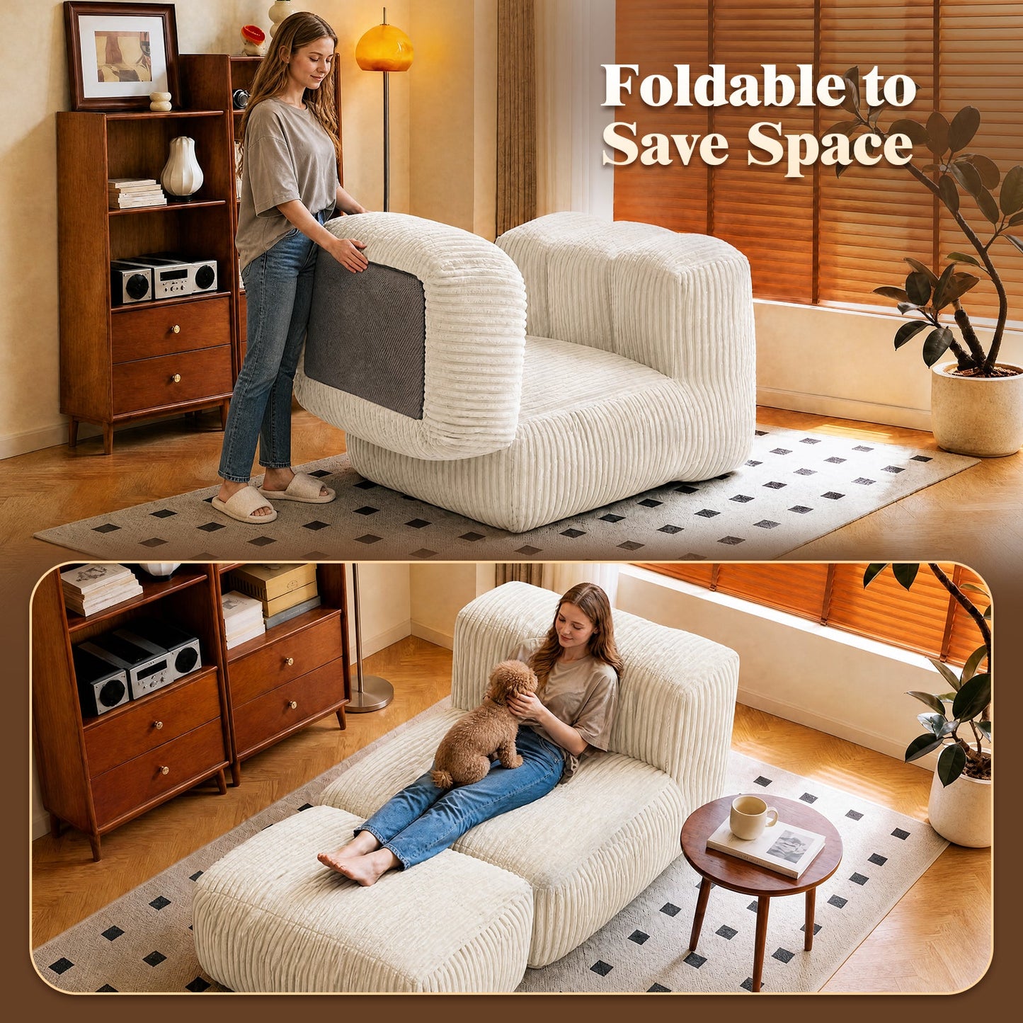 Advwin Bean Bag Floor Sofa w/ High-Density Foam