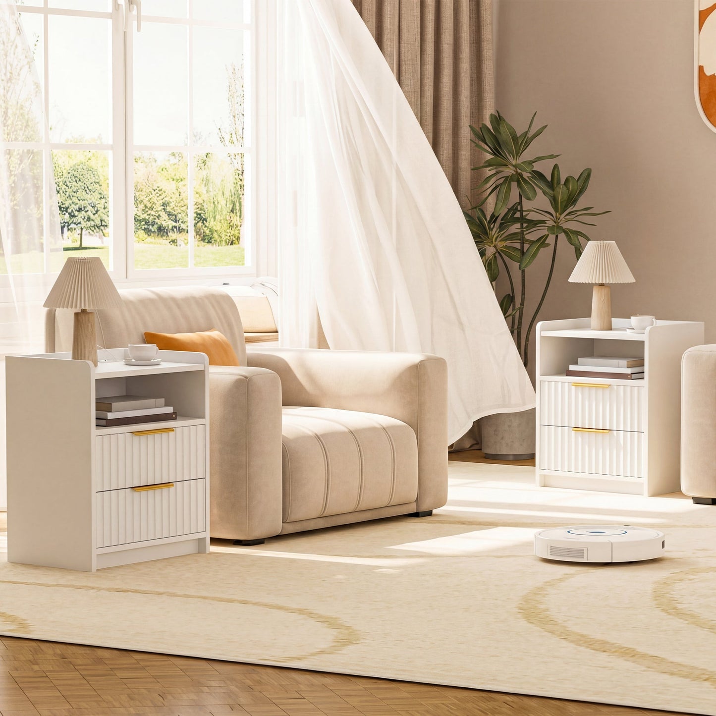 Advwin Set of 2 Bedside Table with Charging Station