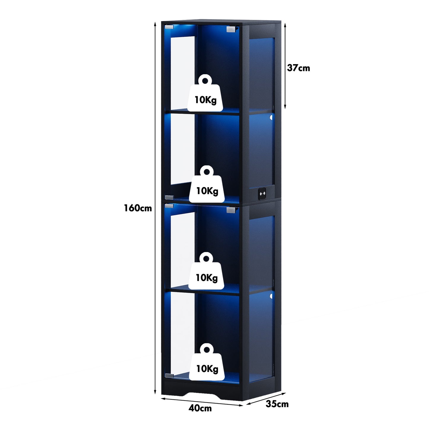 Advwin 4 Tier LED Glass Display Cabinet 160cm