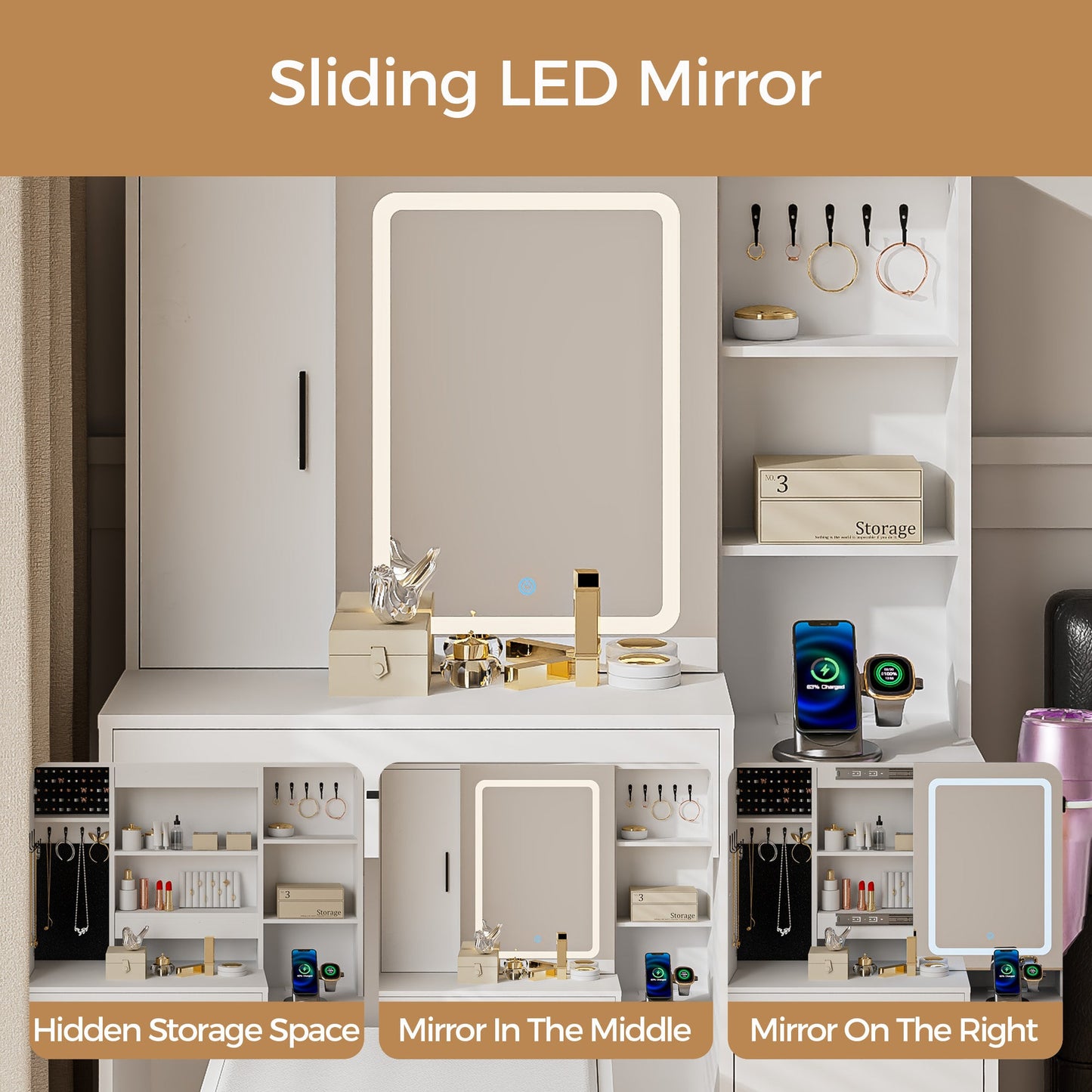 Advwin Dressing Table Stool Set with Mirror & Neck Pillow