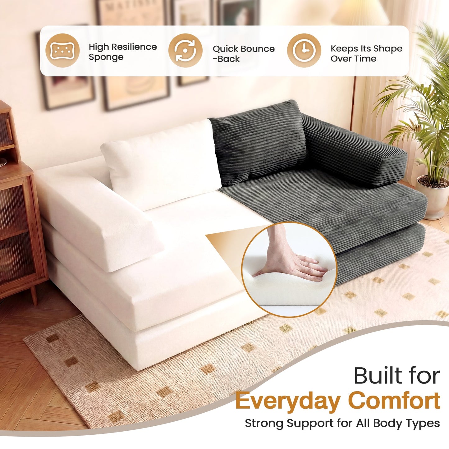 Advwin Folding Sofa Bed Convertible Floor Loveseat Sofa