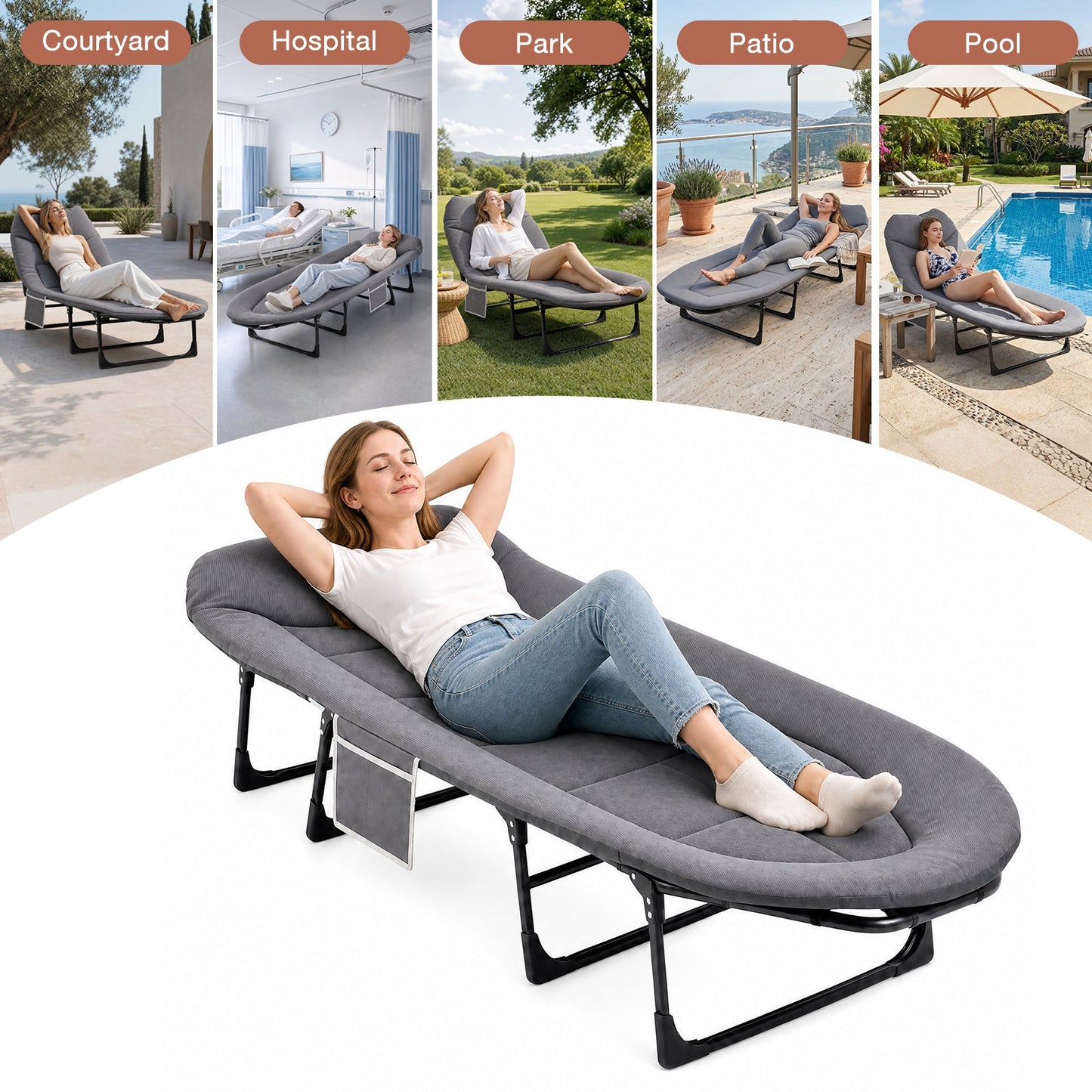 Advwin Folding Camping Cot w/ 6-Position Adjustable Backrest