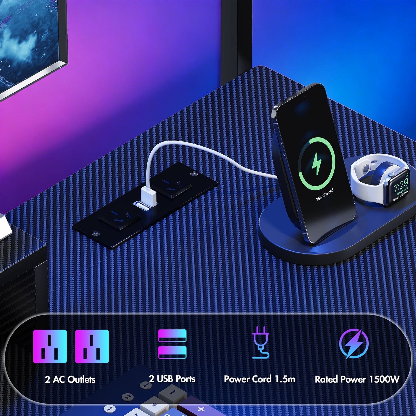 Advwin 120cm LED Gaming Desk w/ Movable Monitor Stand