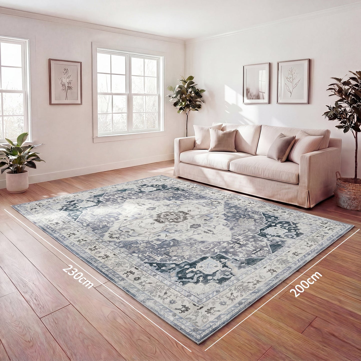 Advwin Vintage Thick Carpet Non-Slip Washable Rug Grey