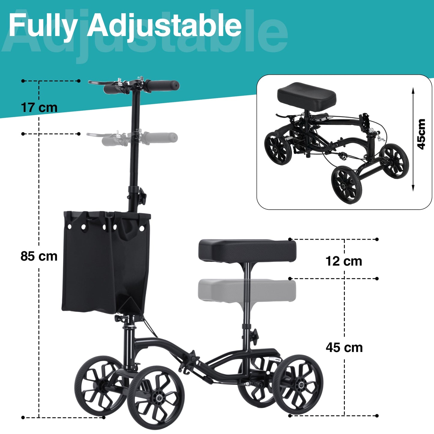 Advwin Knee Walker Scooter with 10" Rubber Tires