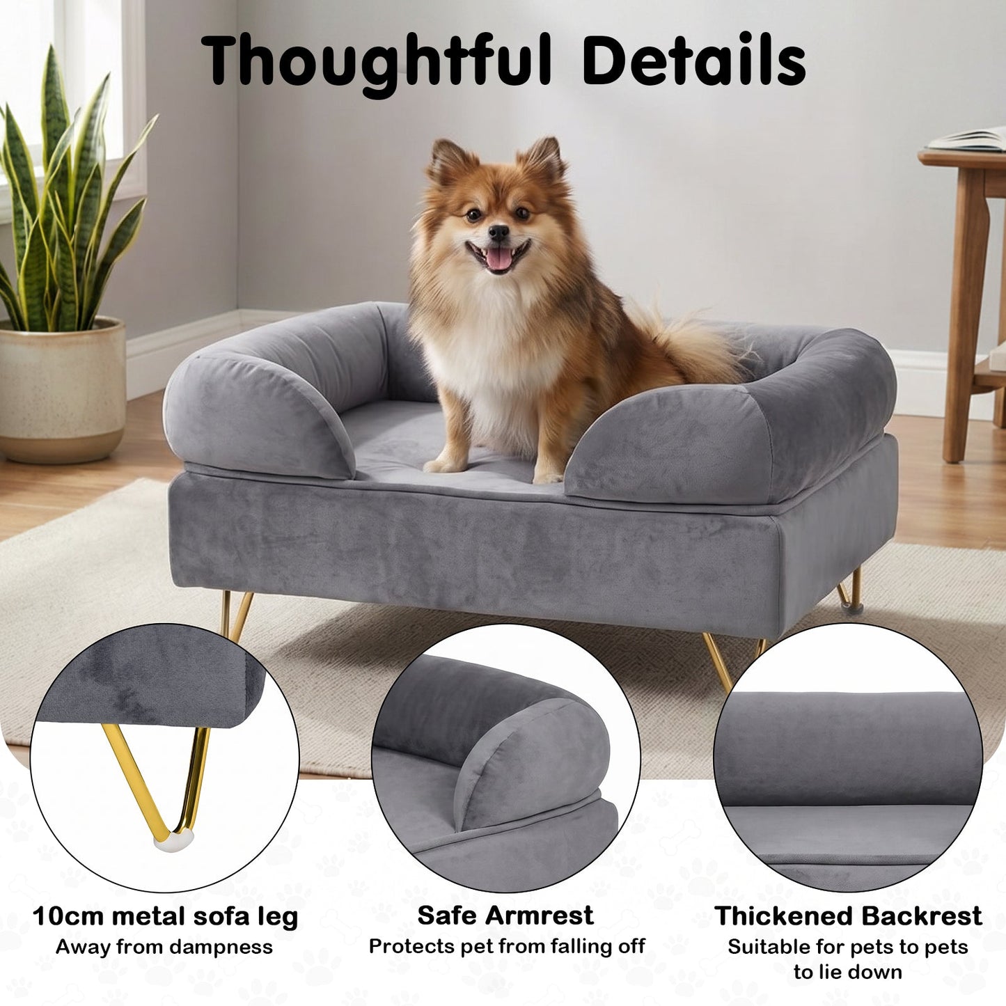 Advwin Elevated Dog Sofa Bed with Soft Velvet Cushion