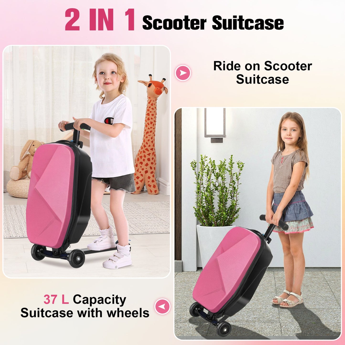 Advwin 2-in-1 Foldable Scooter Suitcase LED Wheels