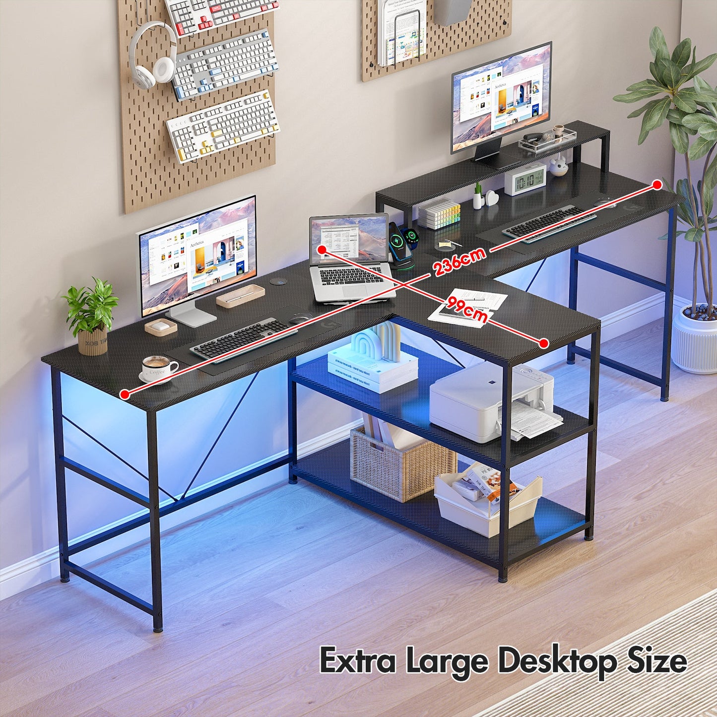 Advwin 236cm 2 Person LED Computer Desks w/ Power Outlets