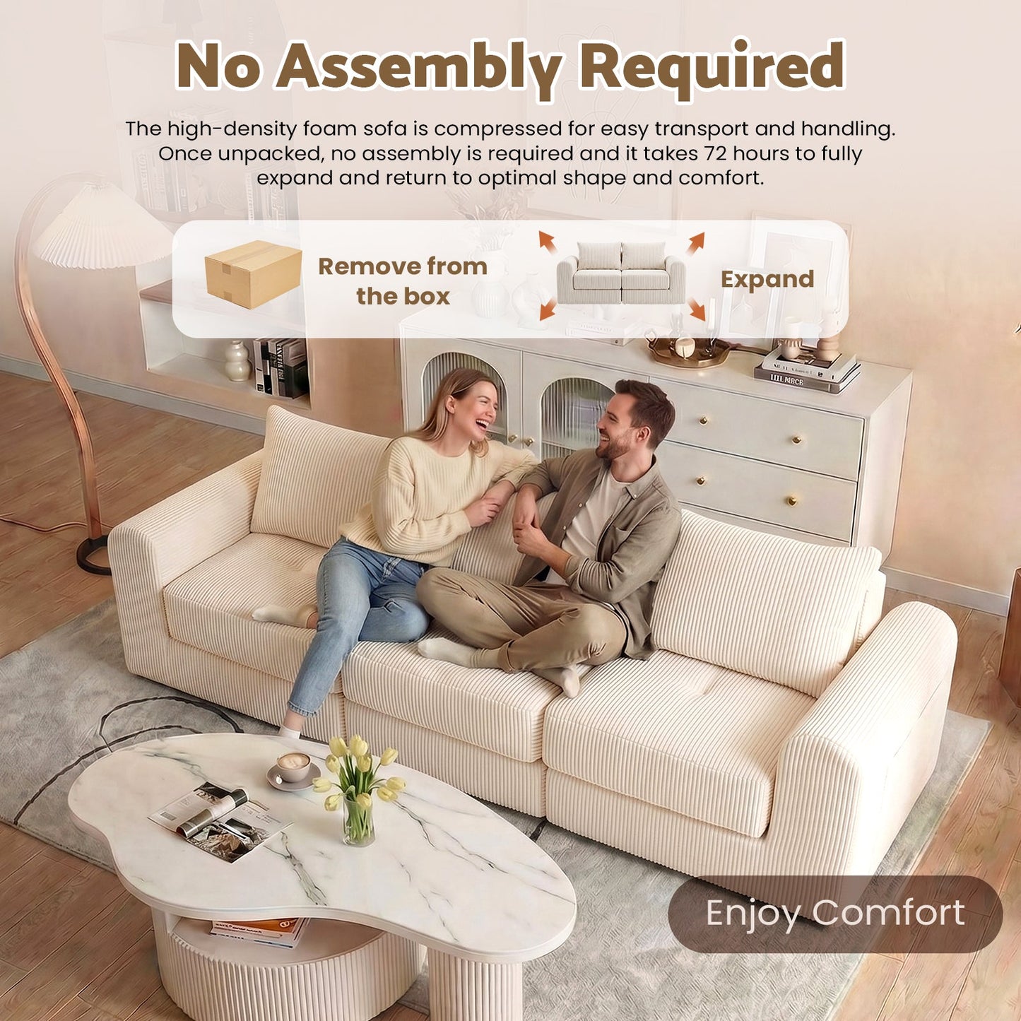 Advwin 300cm Corduroy 4-Seater Modular Sofa Bed