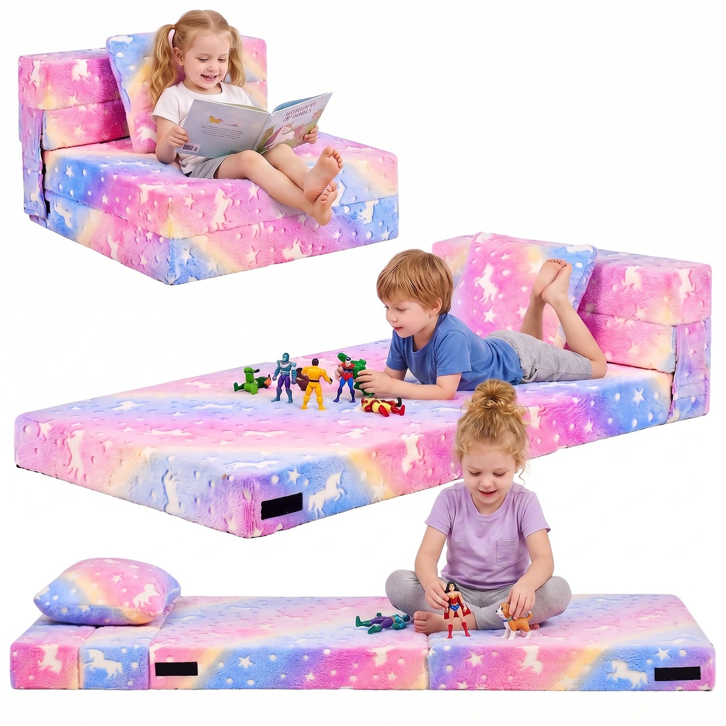 Advwin 3-in-1 Toddler Folding Sofa Bed with Pillow
