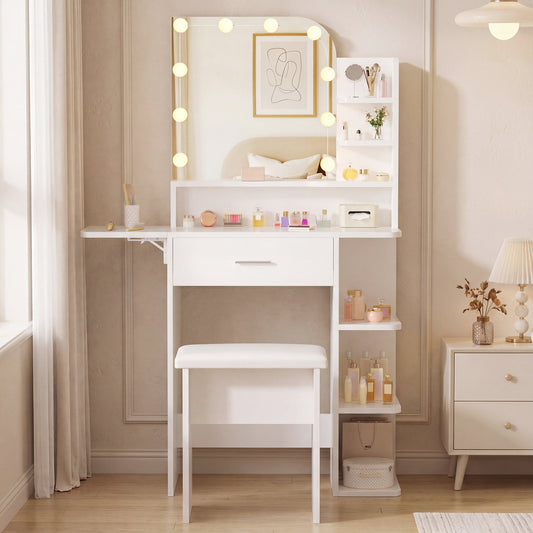 Advwin Dressing Table Set with LED Mirror & Drawers