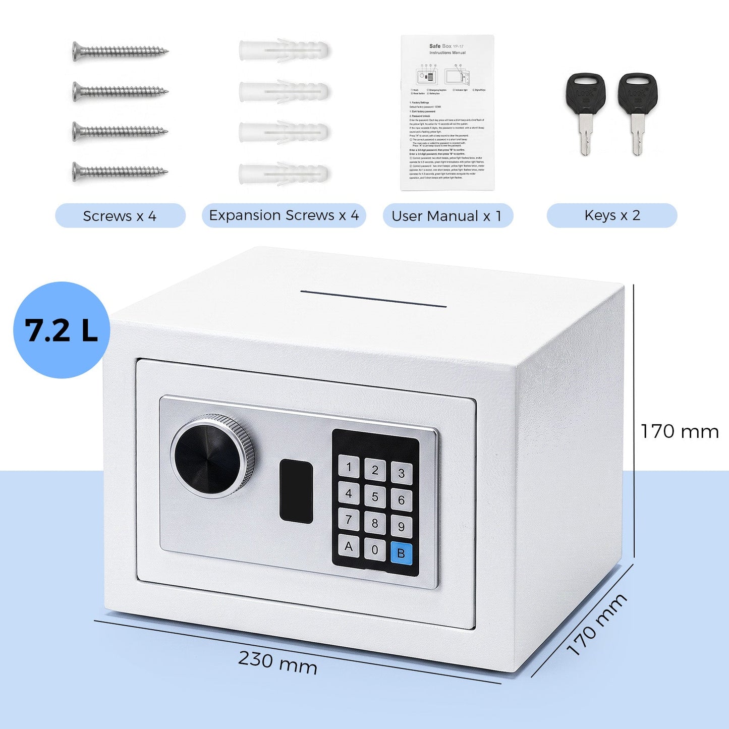 Advwin 7.2L Digital Safe Box with Keypad & Keys